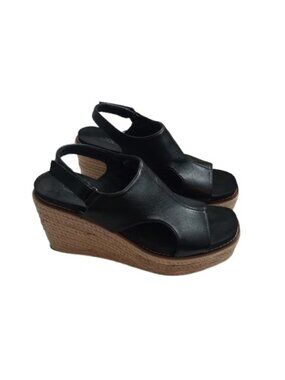 Corkys Womens Freddie Wedge Sandals Black Vegan Leather Jute 8 M